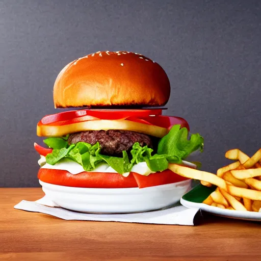 Prompt: finger burger, soda, fries, award winning, food photography