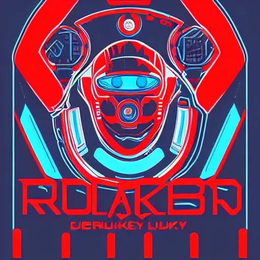 Prompt: inspired by robot company, vintage and cyberpunk logo, retro artwork, red and blue, design cyberpunk and elegant logo for art company