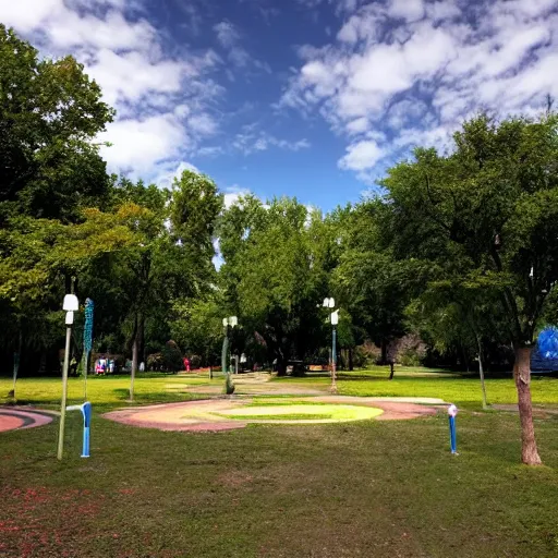 Image similar to a picture of a park in two halves. one half is dystopian colored, the other half is green and optimistically colored