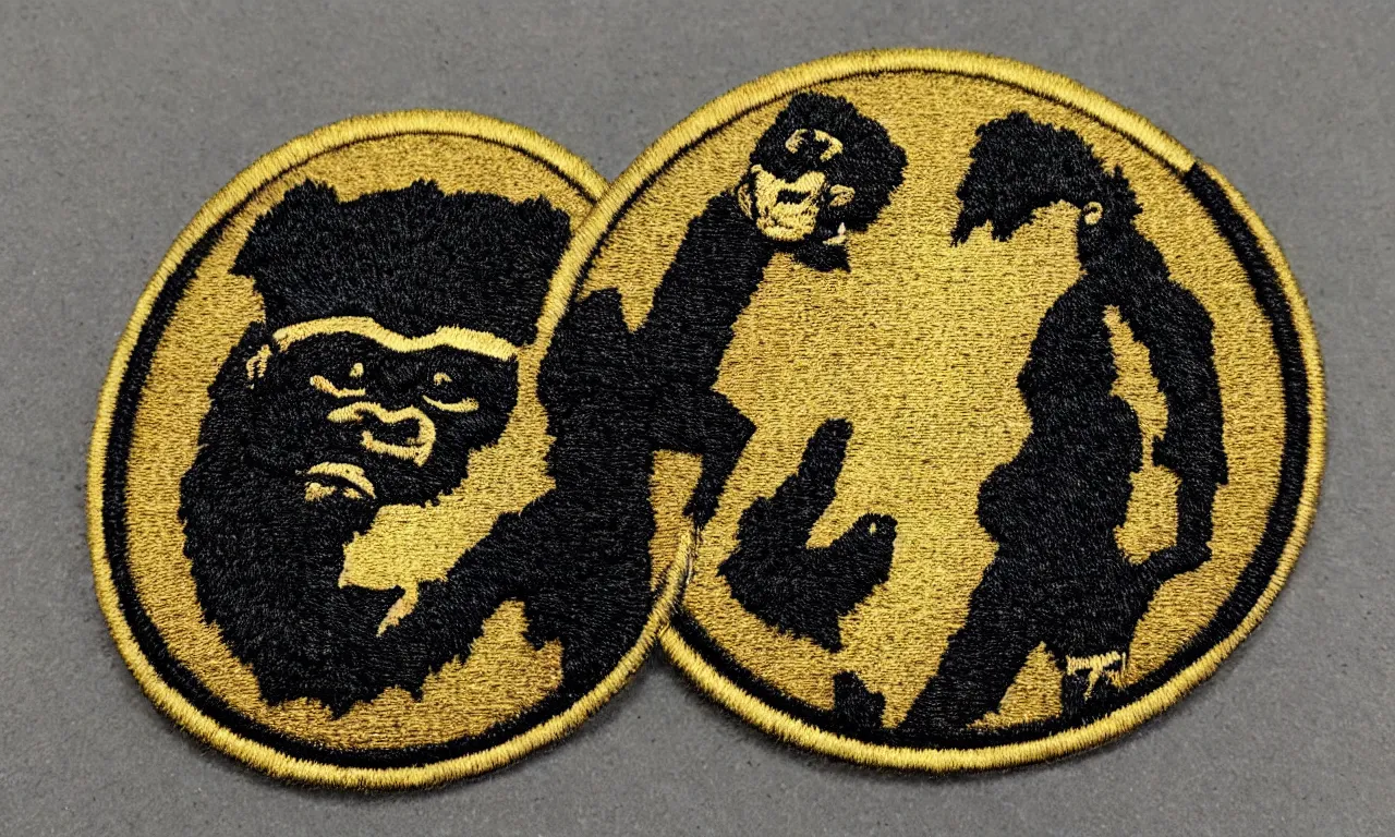 Image similar to a gorilla snapping lighting bolts of n it's hands. round, circular embroidered us radar corps patch 8 k /