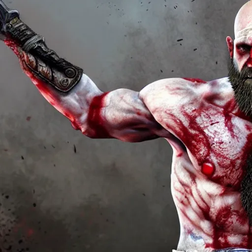 Image similar to kratos in the walking dead 4 k detailed super realistic