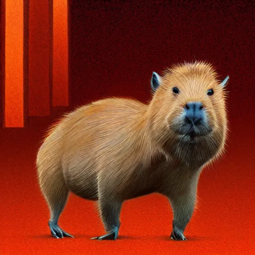 Prompt: a detailed digital art of a god capybara sitting on a throne in hell