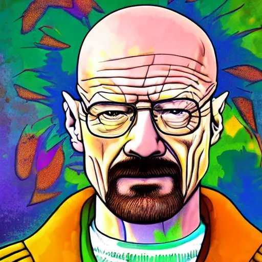 Image similar to Walter White on a acid trip , accurate anatomy, accurate hands, highly detailed, digital art, epic, masterpiece,