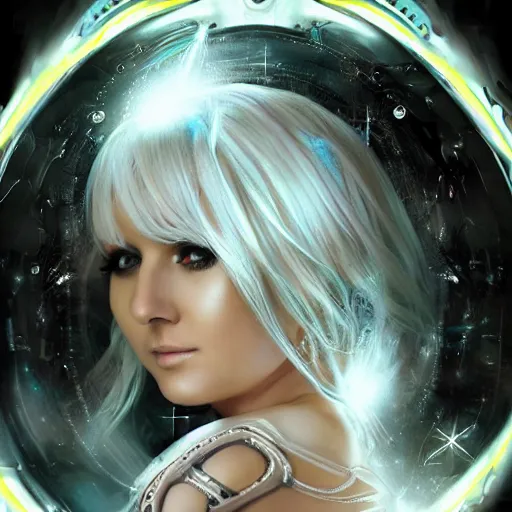 Image similar to beautiful centered Fine art photo portrait of Jessica Nigri as a solarpunk robotic humanoid treading on water, white mechanical parts with led lights, photorealistic, white background, highly detailed and intricate, sun lighting, HDR 8k