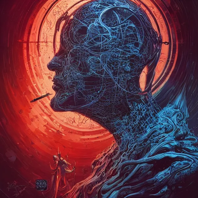 Prompt: a wandering mind, intrusive thoughts, grotesque, horror, high details, intricate details, by vincent di fate, artgerm julie bell beeple, inking, vintage 9 0 s print, screen print