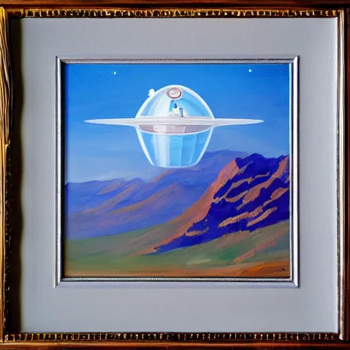 Image similar to HR Geiger painting alien mothership flying over the top of the Rocky Mountains