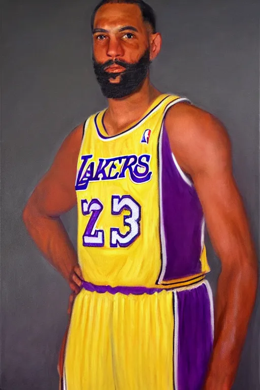 Image similar to full body portrait of the dictator of the los angeles lakers, 1 9 5 5, in full military garb, oil on canvas by william sidney mount, trending on artstation