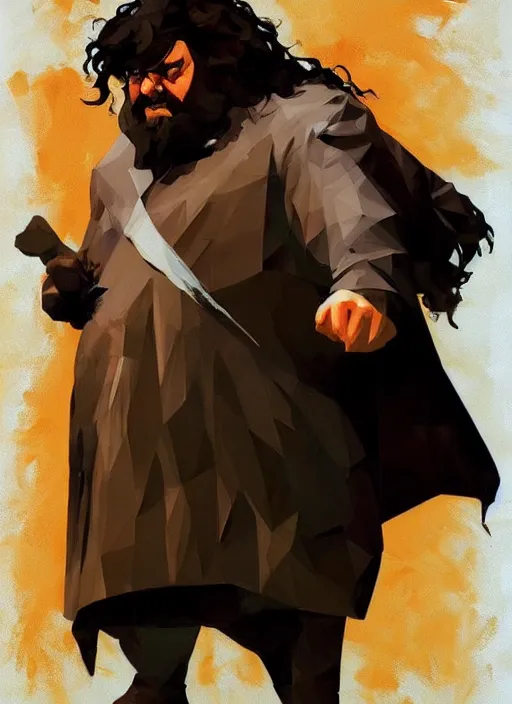 Image similar to low poly playstation 1 hagrid, painting by phil hale, fransico goya,'action lines '!!!, graphic style, visible brushstrokes, motion blur, blurry, visible paint texture, crisp hd image