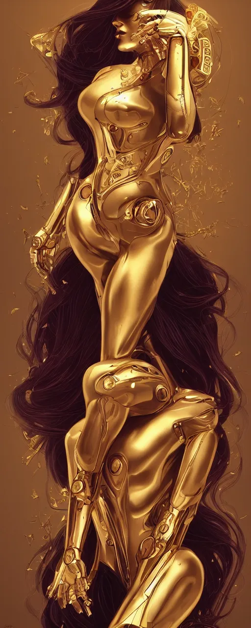 Image similar to beauty art nouveau woman, gold robotic, trending on artstation, by Artgerm