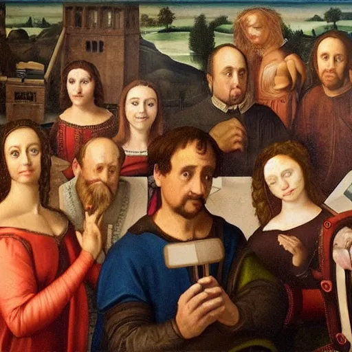 Prompt: the cast from the office in renaissance painting