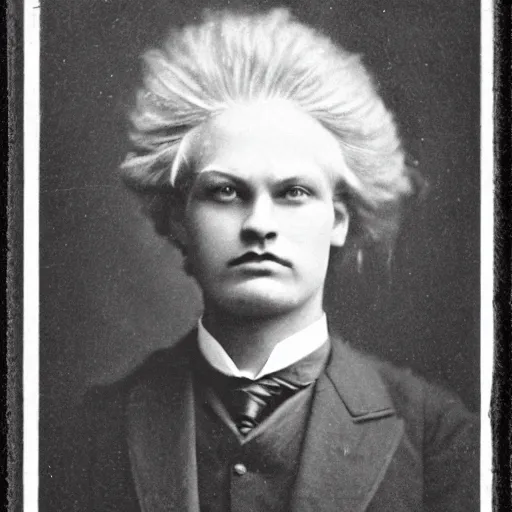 Prompt: victorian photograph of unshaved geert wilders, 1 8 9 0 s photography, 1 9 0 0, realistic face, symmetrical face, studio photograph, grainy, edwardian, old photo