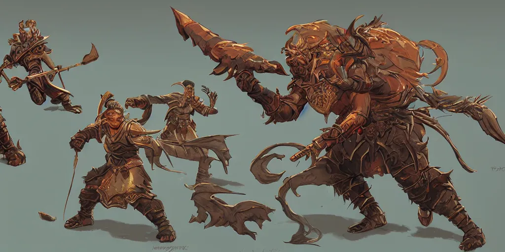 Prompt: warrior enemy character design. idle and attack. pc game. 2 d sideview. transparent background. art by moebius and thomas kinkade and greg rutkowski.