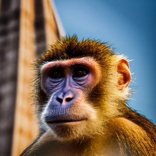 Image similar to high quality portrait of a monkey in front of Christ The Redeemer, studio photograph, photograph, realistic photo, 8k photo, 4k photo, stock photo, high resolution, cinematic shot, high detail