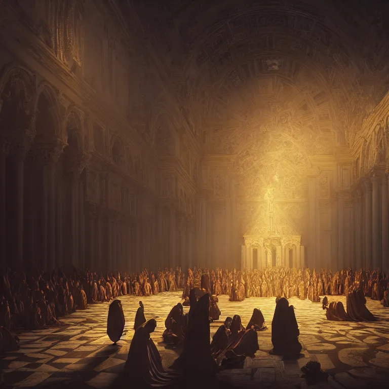 Image similar to judgment day in jerusalem, dream - like atmosphere, symmetrical baroque painting, perfect composition, beautiful detailed intricate insanely detailed octane render trending on artstation, 8 k artistic photography, photorealistic, soft natural volumetric cinematic perfect light, chiaroscuro, award - winning photograph, masterpiece, raphael, caravaggio, greg rutkowski, beeple