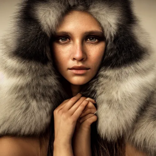 Image similar to portrait of a stunningly beautiful siberian tribal female, depth of field, zeiss lens, detailed, symmetrical, centered, fashion photoshoot, by Annie Leibovitz and Steve McCurry, David Lazar, Jimmy Nelsson, Breathtaking, 8k resolution, extremely detailed, beautiful, establishing shot, artistic, hyperrealistic, beautiful face, octane render