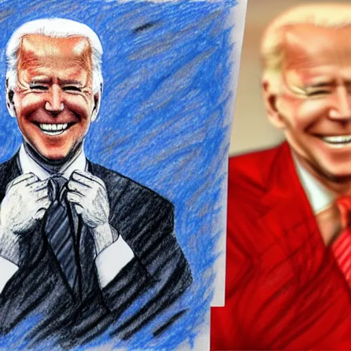 Image similar to drawing of joe biden drawn in crayon by a toddler