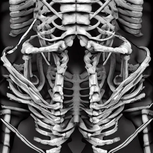 Image similar to hyper realistic prismatic death twisted skeletons greyscale