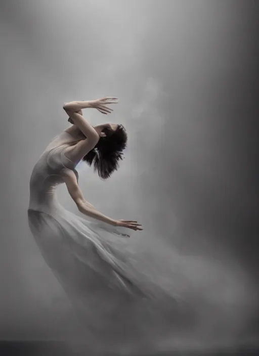 Image similar to a Photorealistic dramatic hyperrealistic render of a glamorous beautiful Female smoke dancer by Ken Brower and Deborah Ory of NYC Dance project,Lois Greenfield,Flowing cloth and smoke,Beautiful dynamic dramatic dark moody lighting,volumetric,shadows,cinematic atmosphere,Octane render,8K