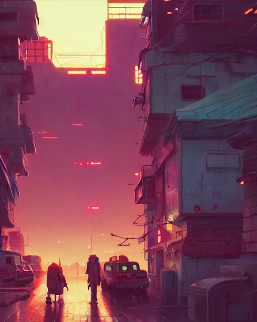 Image similar to painting of cyberpunk soviet village, detailed, by simon stalenhag, cory loftis, james gilleard, atey ghailan, makoto shinkai, goro fujita, studio ghibli, rim light, exquisite lighting, clear focus, very coherent, plain background, soft painting