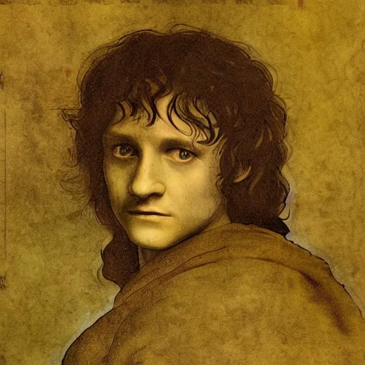 Prompt: frodo baggins in the shire In the style of leonardo da Vinci, detailed 4k photograph