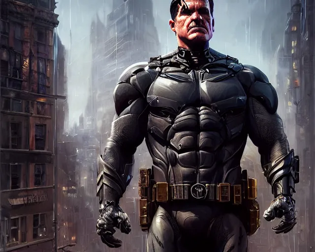 Image similar to highly detailed portrait of josh brolin as bruce wayne, in batman : arkham knight, stephen bliss, unreal engine, fantasy art by greg rutkowski, loish, rhads, ferdinand knab, makoto shinkai and lois van baarle, ilya kuvshinov, rossdraws, tom bagshaw, global illumination, radiant light, detailed and intricate environment