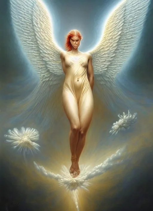 Image similar to dancing angel exploding violently to spores and smoke, pollum, aesthetic, fine art, intricate, elegant, highly detailed, realistic hair, centered, digital painting, art station, conceptual art, soft, sharp focus, illustration, artwork, artgerm, tomasz alen kopera, peter mohrbacher, donato giancola, wlop, boris vallejo