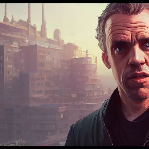 Image similar to highly detailed portrait, jordan peterson, in gta v, stephen bliss, unreal engine, fantasy art by greg rutkowski, loish, rhads, ferdinand knab, makoto shinkai and lois van baarle, ilya kuvshinov, rossdraws, tom bagshaw, global illumination, radiant light, detailed and intricate environment