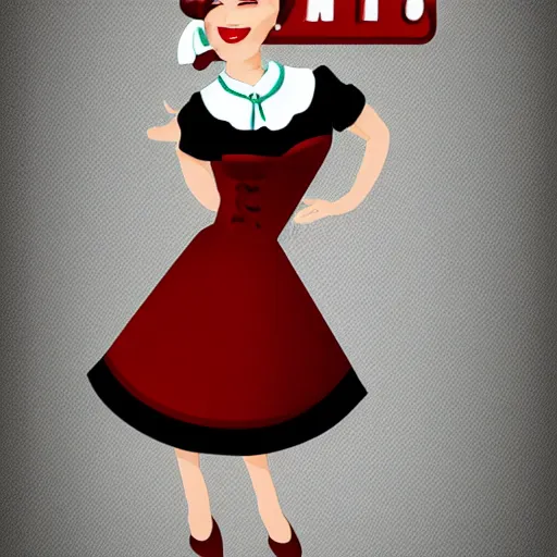 Image similar to beautiful anthropomorphic female sheep dressed in a 1 9 5 0 s waitress outfit, cartoon, digital art, full character, minimalist and abstract background, hyper details