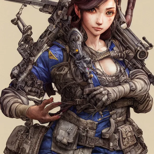 Image similar to the portrait of lawful neutral semi - colorful female infantry gunner as absurdly beautiful, gorgeous, elegant, young gravure idol, an ultrafine hyperdetailed illustration by kim jung gi, irakli nadar, intricate linework, bright colors, octopath traveler, final fantasy, unreal engine 5 highly rendered, global illumination, radiant light, detailed and intricate environment