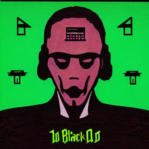 Image similar to 1990s album cover, ominous vibe, y2k aesthetics, black background, shock art, in the style of Dr. Atl