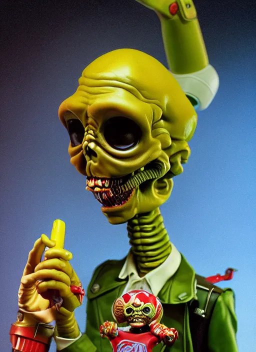 Image similar to hyperrealistic rendering, tim burton's mars attacks by richard corben and jeff easley, product photography, action figure, sofubi, studio lighting, colored gels, rimlight, backlight