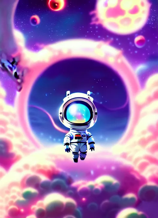 Image similar to portrait of cute kawaii astronaut android floating around a large biomechanical dragon, nebulous background of dynamic space, a dramatic composition by wlop and greg rutkowski and makoto shinkai and studio ghibli and kyoto animation cute bubbly clothing, 4 k resolution trending on artstation