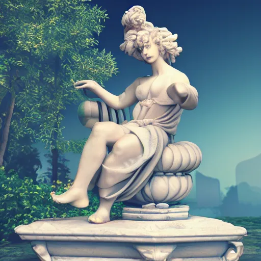 Image similar to baroque vaporwave statue, trending on art station, 4k UHD, 8k, painting illustration, high detail, rendered in unreal engine, 3d render, god rays, volumetric lighting, award winning, photorealistic, vegetation