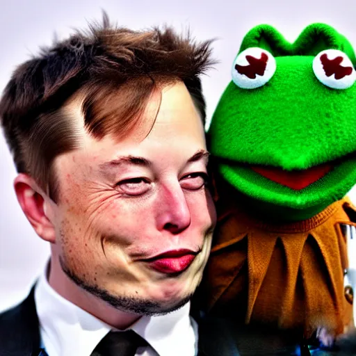 Image similar to elon musk eating kermit the frog