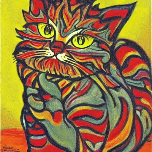 Image similar to a fire cat, louis wain,