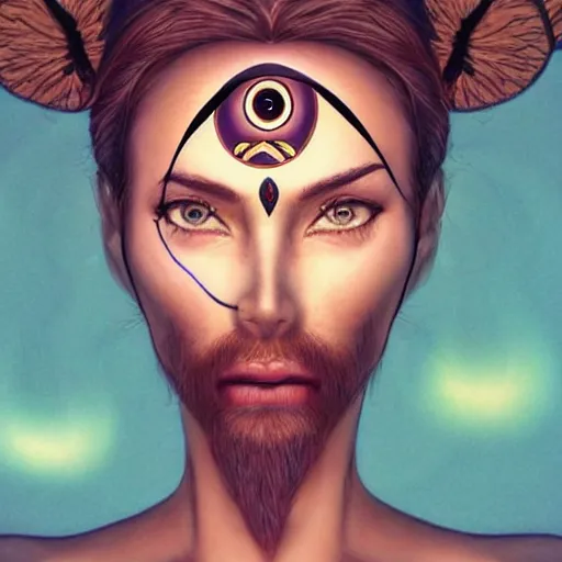 Prompt: two three eyed goddesses, third eye in middle of forehead, long necks, very wide shot, very !hairy bodies, beautiful colors, eye in forehead, beautiful lighting, very detailed, eyes reflecting into eyes reflecting into infinity