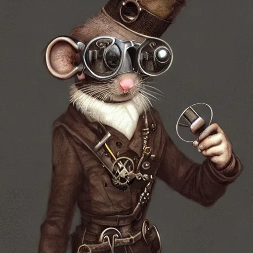 Image similar to a rat with steampunk googles, by WLOP