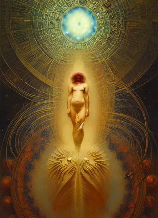 Image similar to antediluvian occult cosmology, panspermia, by robert hooke and ernst haeckel and agostino arrivabene and joaquin sorolla and greg rutkowski and alphonse mucha, rule of thirds, vivid colours, negative space, atmospheric, digital painting, artstation, concept art, smooth, sharp focus