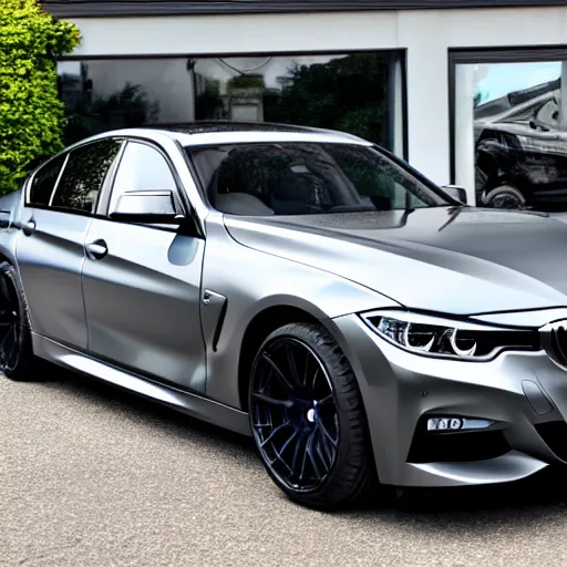 Image similar to nardo gray bmw 3. 2 0 grand coupe, black tinted windows, shiny, 4 k, 8 k hd