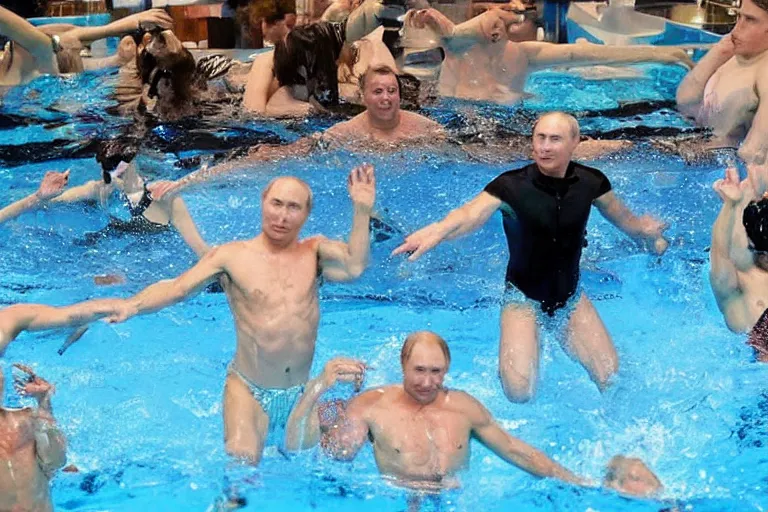 Prompt: Putin and aquatic disco, hyper realistic photo, highly detailed