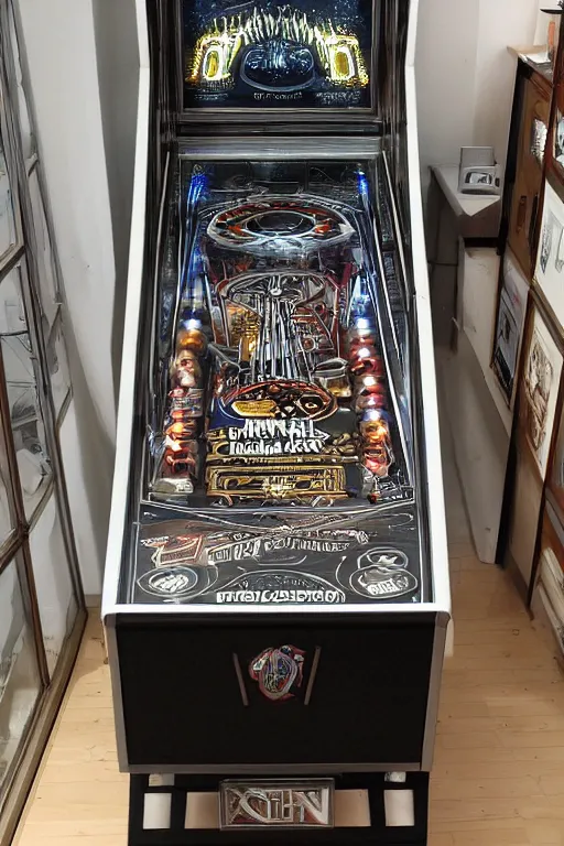 Image similar to pinball machine designed by HR giger