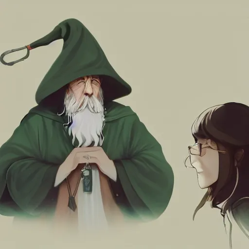 Image similar to J.R.R. Tolkien smoking his pipe in scholarly robes as Gandalf with a wizard hat and great flowing white beard, knowing look, ambient lighting, 4k, anime key visual, lois van baarle, ilya kuvshinov, rossdraws, artstation