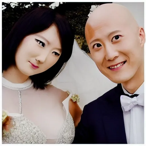 Image similar to saitama one punch man instagram couple's wedding photo shoot, closeup photo