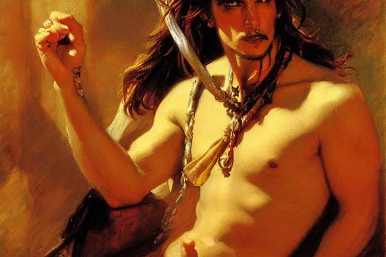 Image similar to attractive male, pirates of the caribbean, painting by gaston bussiere, craig mullins, j. c. leyendecker, tom of finland