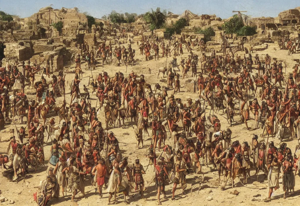 Image similar to a vast roman army pillages an egyptian village