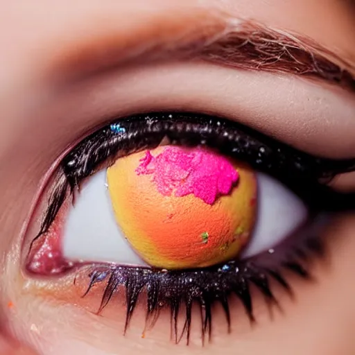 Image similar to hi - end cosmetic macro photography of close up of eyes with ice cream sprinkles mascara