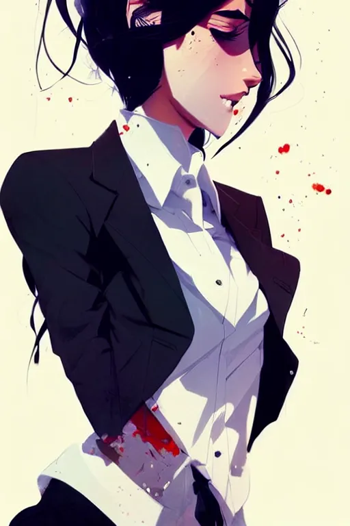 Image similar to a ultradetailed beautiful panting of a stylish woman wearing a shirt with a tie, she has black hair, by conrad roset, greg rutkowski and makoto shinkai, trending on artstation