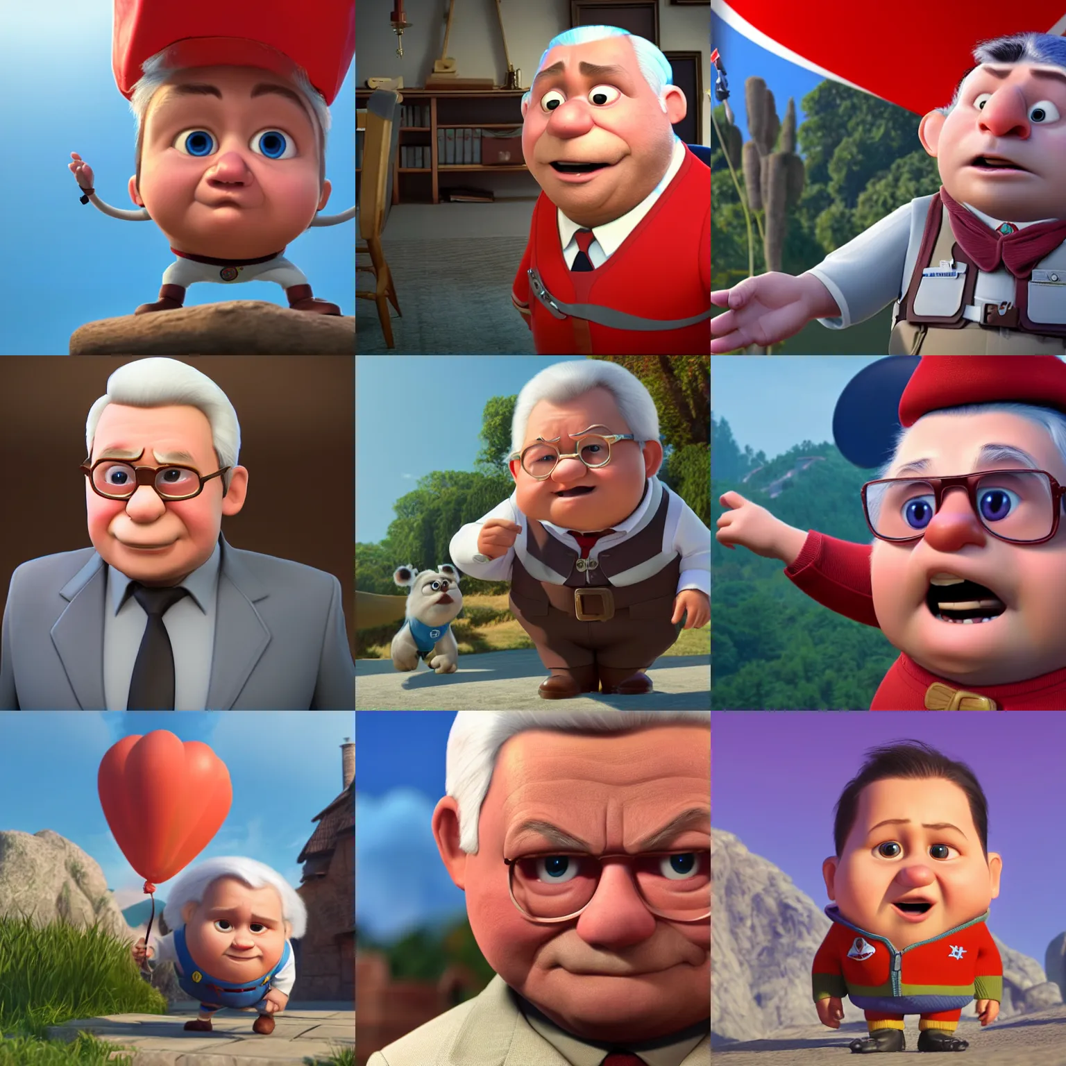 Prompt: polish politcian lech kaczynski as a pixar disney character from up ( 2 0 0 9 ), unreal engine, octane render, 3 d render, photorealistic