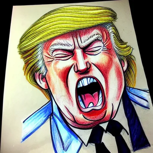 Image similar to anime drawing of Donald trump, thicc, laughing