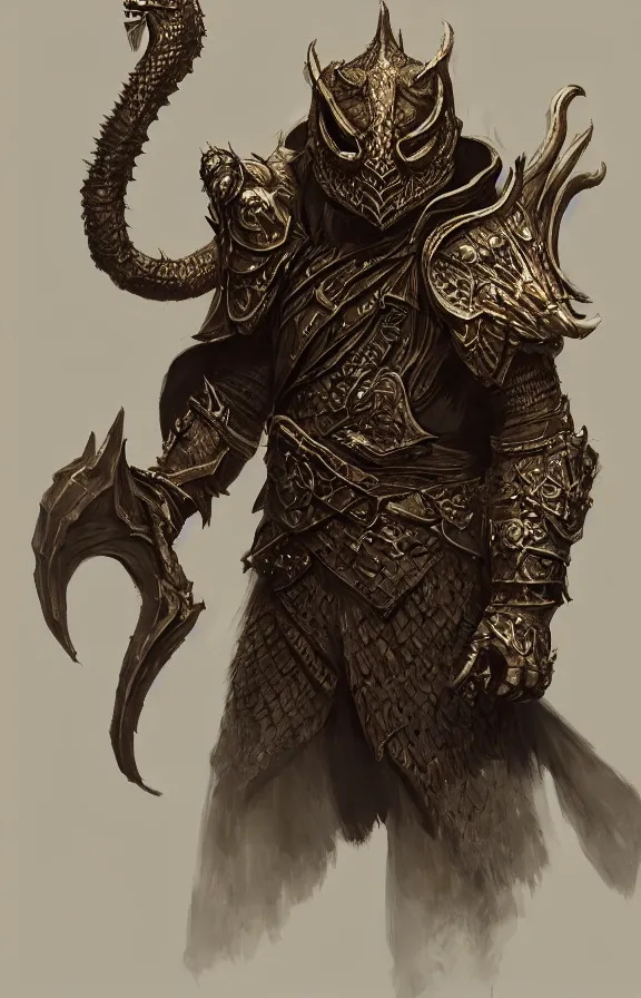 Prompt: concept art of a dnd dragonborn warlock, intricate details, detailed face, detailed clothes, artstation, epic pose, ambient light, by rembrandt